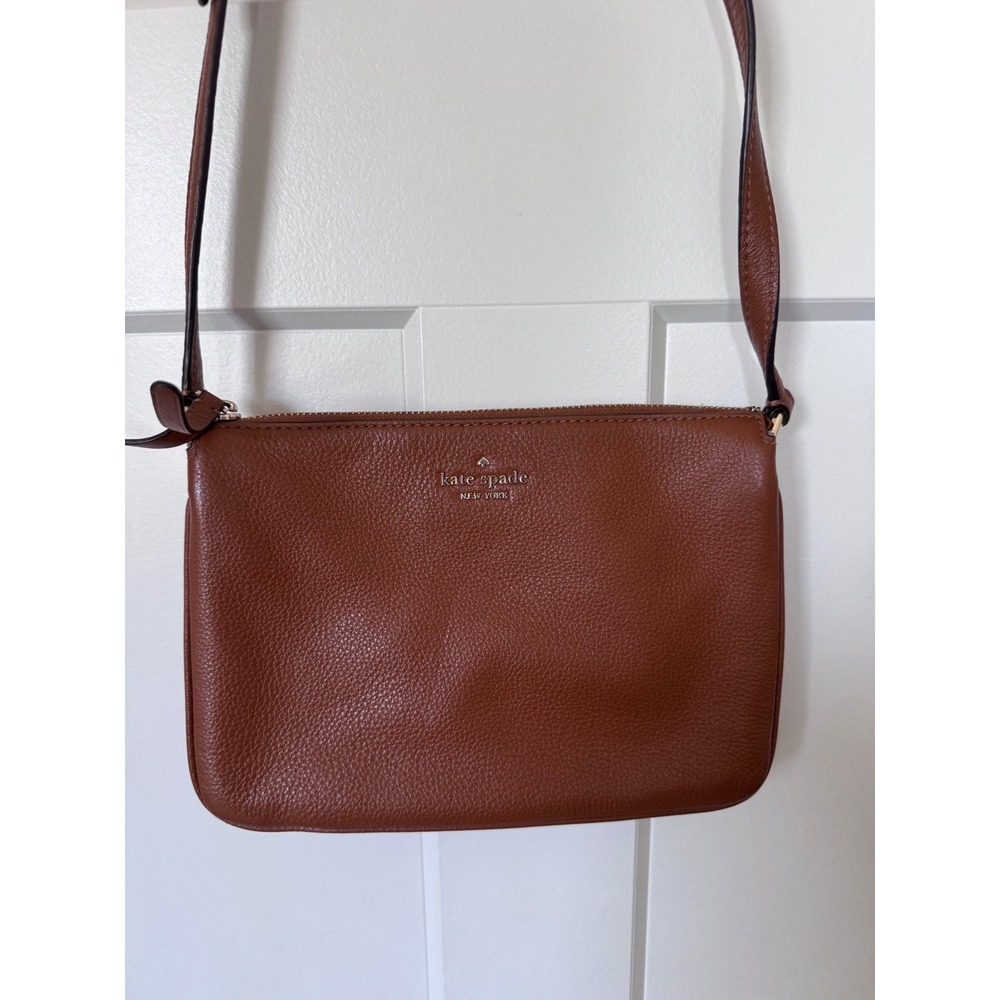 Kate Spade New York Brown Pebbled Leather Crossbody Bag Gold Hardware Slim Zip